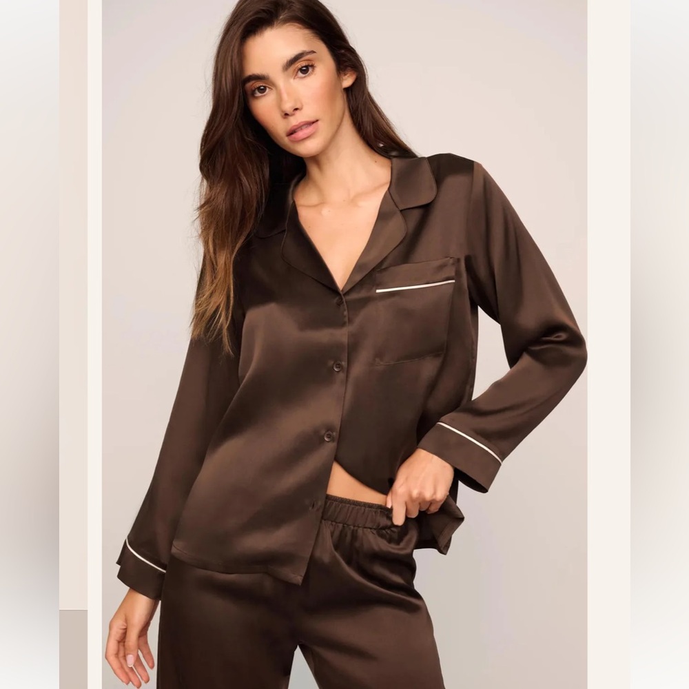 EBERJEY Inez Washable Silk Long PJ Top in Chocolate